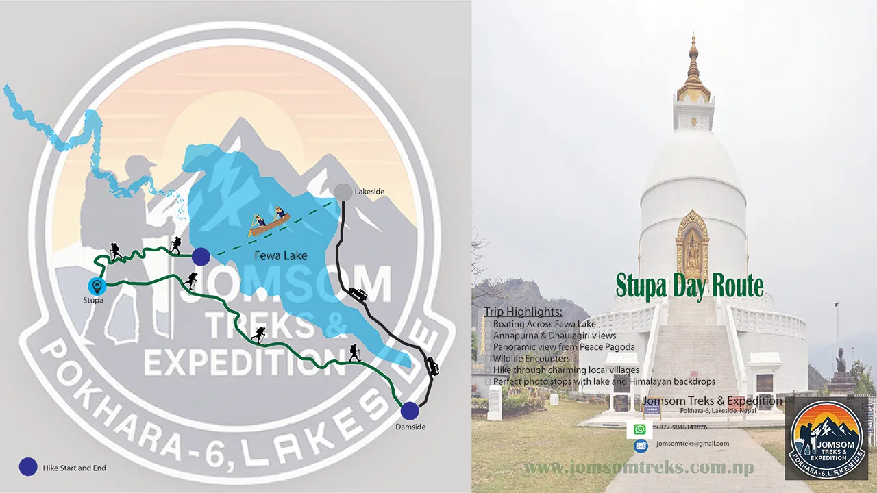 World Peace Pagoda day hike map with tour highlights.